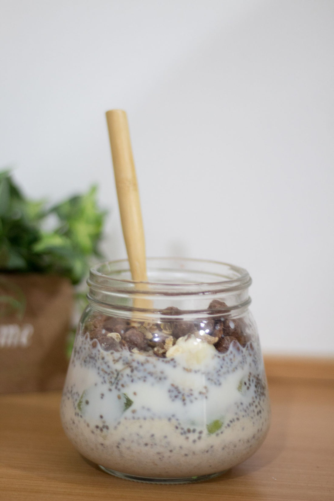 Overnight oats with chia seeds in a jar