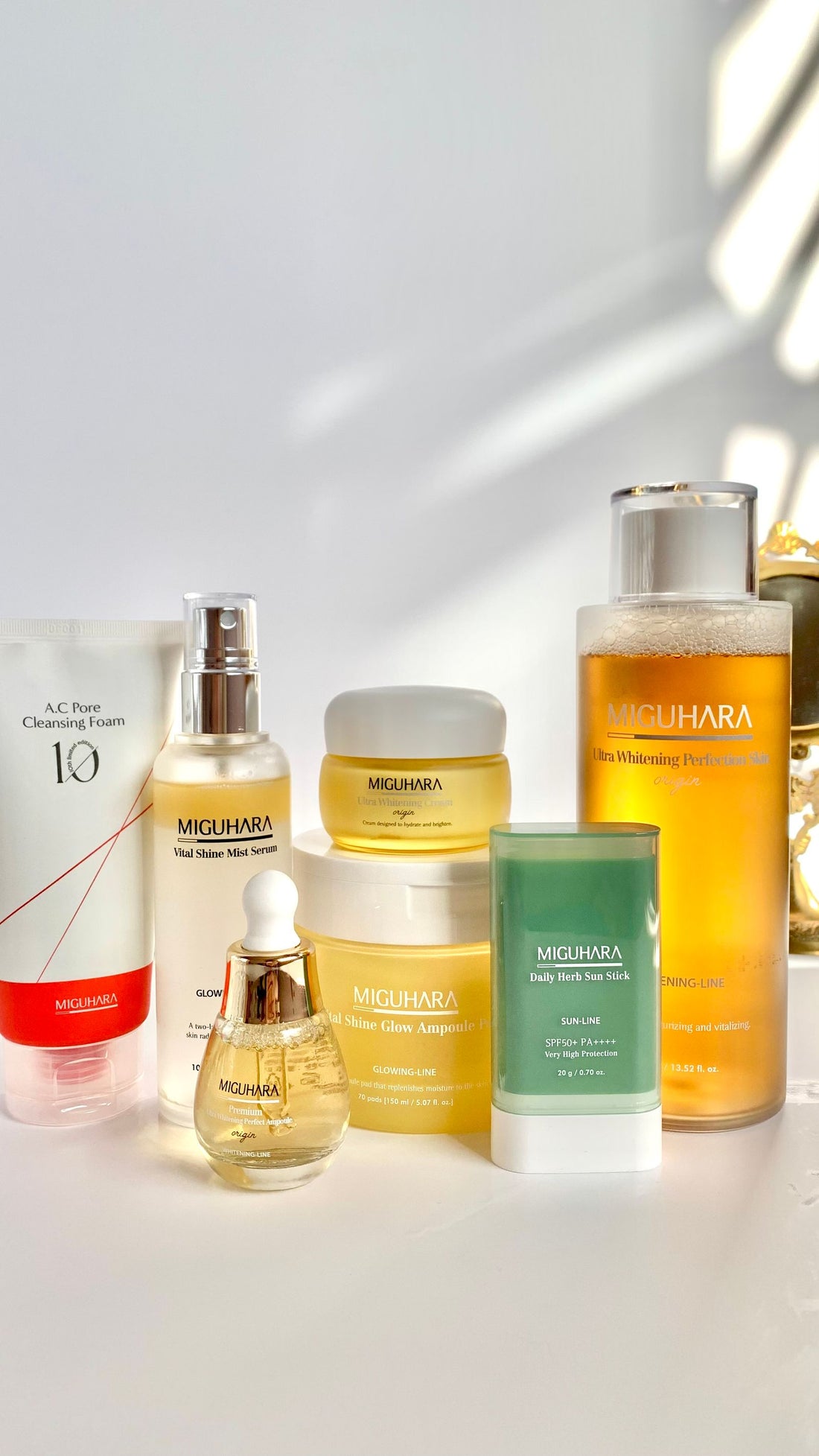 Skincare essentials in soft light
