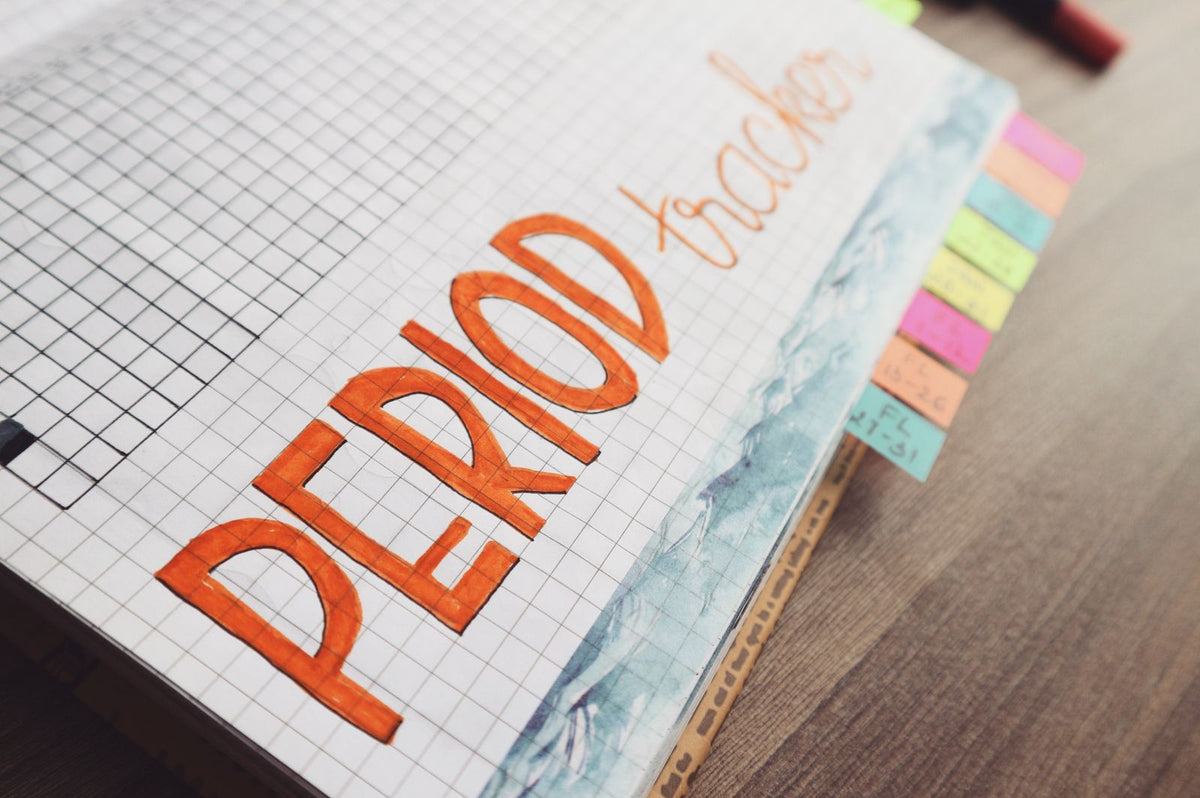 Handwritten period tracker in a journal