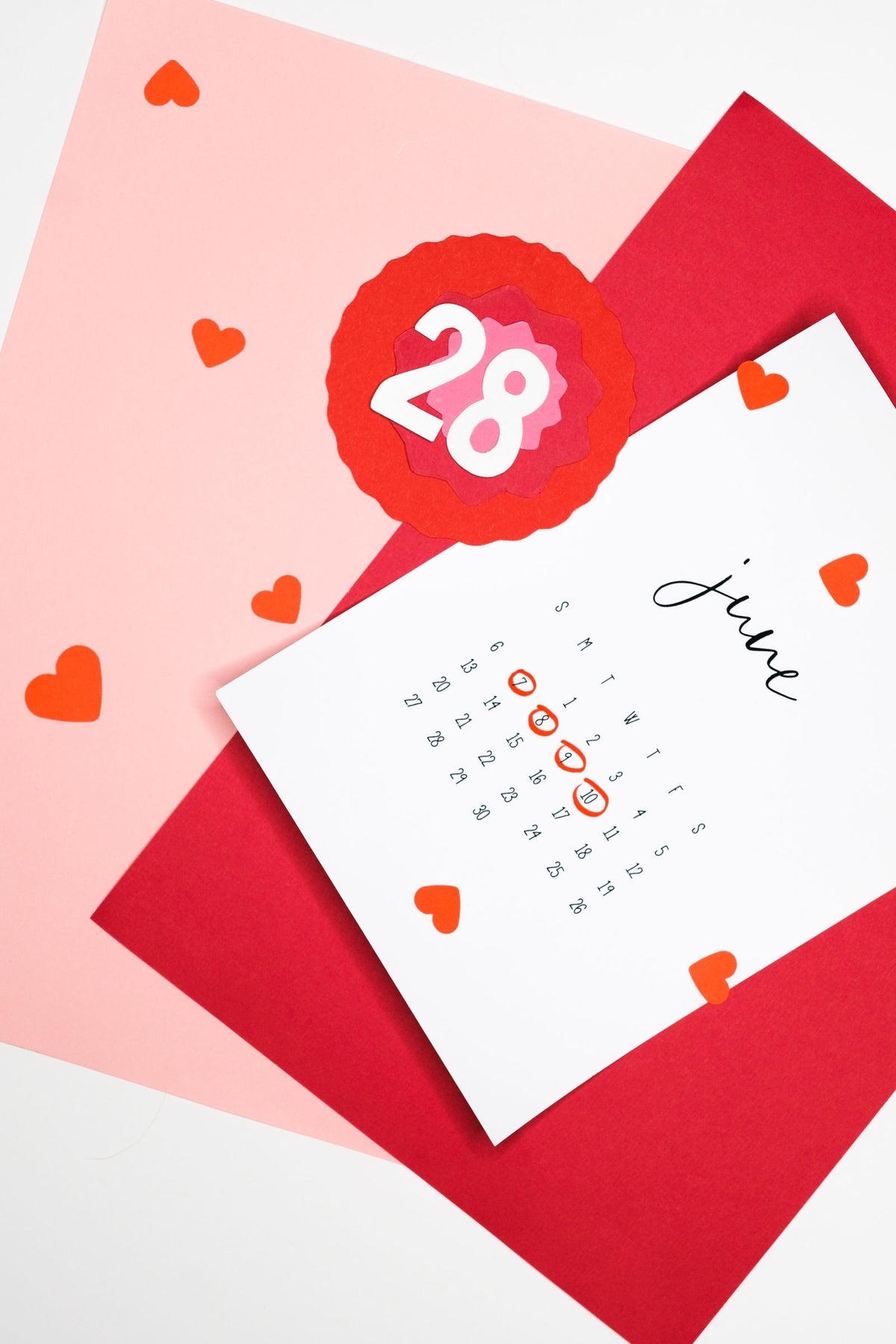 Calendar with heart shapes marking dates