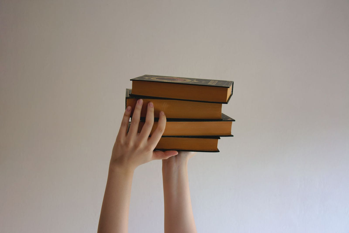 Stack of hardback books