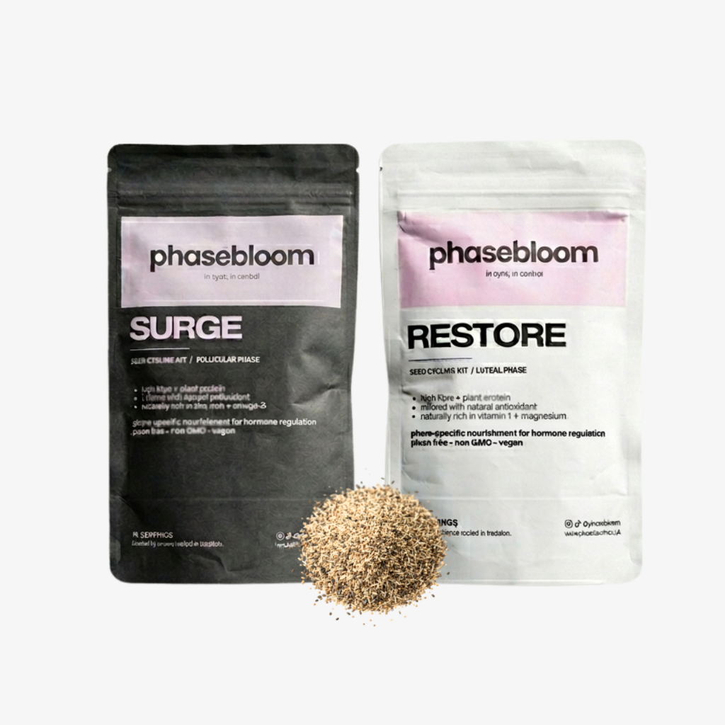 phasebloom seed cycling kit organic antioxidant for pcos pmos irregular periods amenorrhea pmdd
